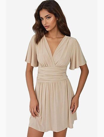 Mini-robe à manches courtes et col en v hiccup