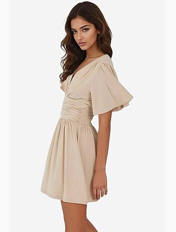 Mini-robe à manches courtes et col en v hiccup