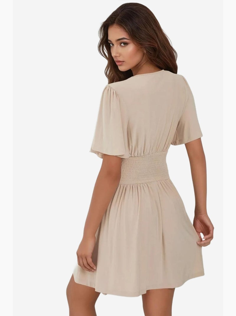 Mini-robe à manches courtes et col en v hiccup Crème - Kiabi