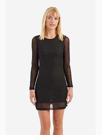 Mini-robe à manches longues et col rond en maille ornée de pierres hiccup