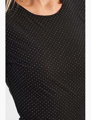 Mini-robe à manches longues et col rond en maille ornée de pierres hiccup