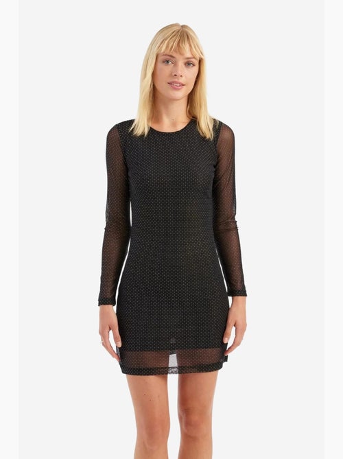 Mini-robe à manches longues et col rond en maille ornée de pierres hiccup - Kiabi