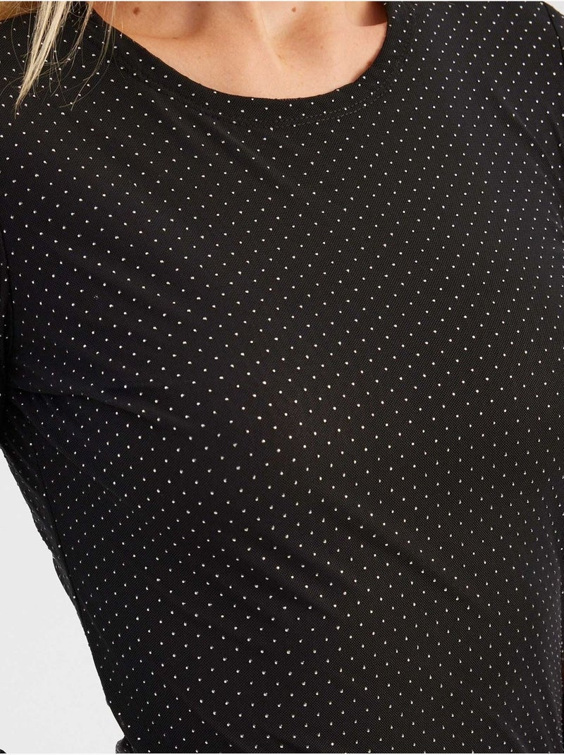 Mini-robe à manches longues et col rond en maille ornée de pierres Noir - Kiabi