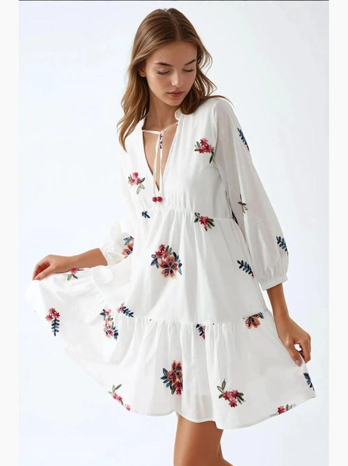 Mini-robe à motifs et col en v hiccup - Kiabi Mini-robe à motifs et col en v hiccup - Kiabi