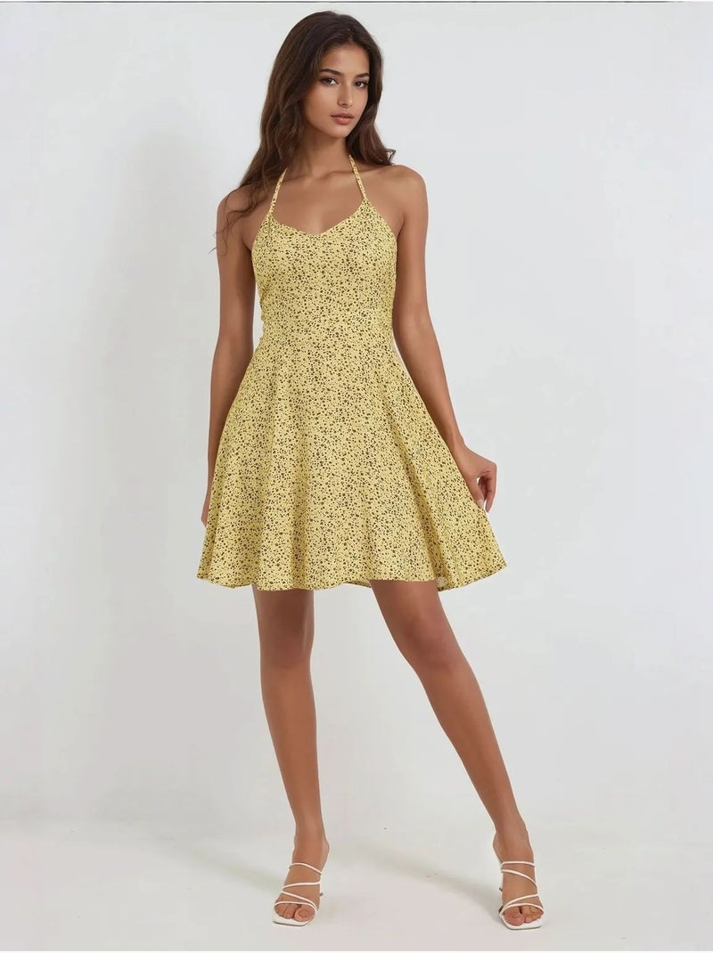 Mini robe à motifs floraux. Jaune citron - Kiabi