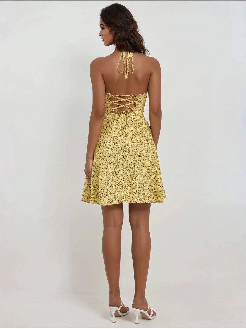 Mini robe à motifs floraux. Jaune citron - Kiabi