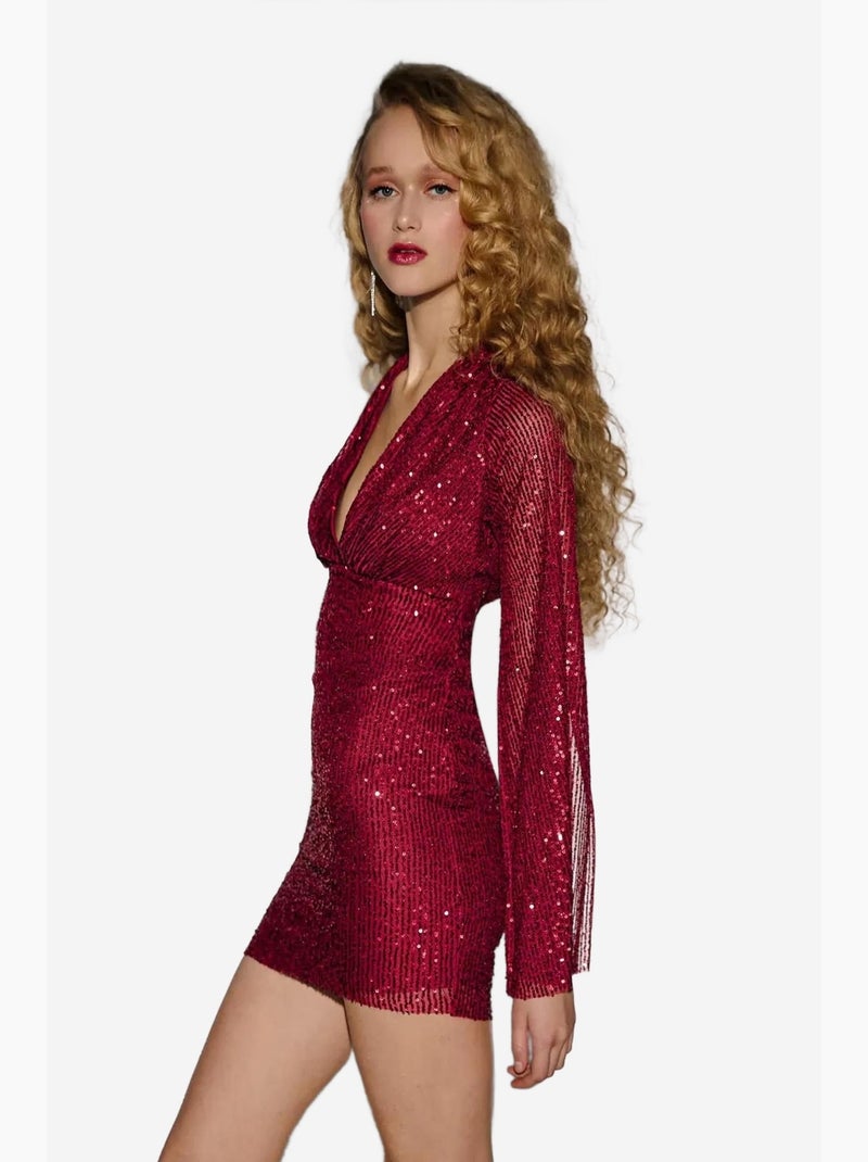 Mini-robe à paillettes et col en v hiccup Rouge - Kiabi