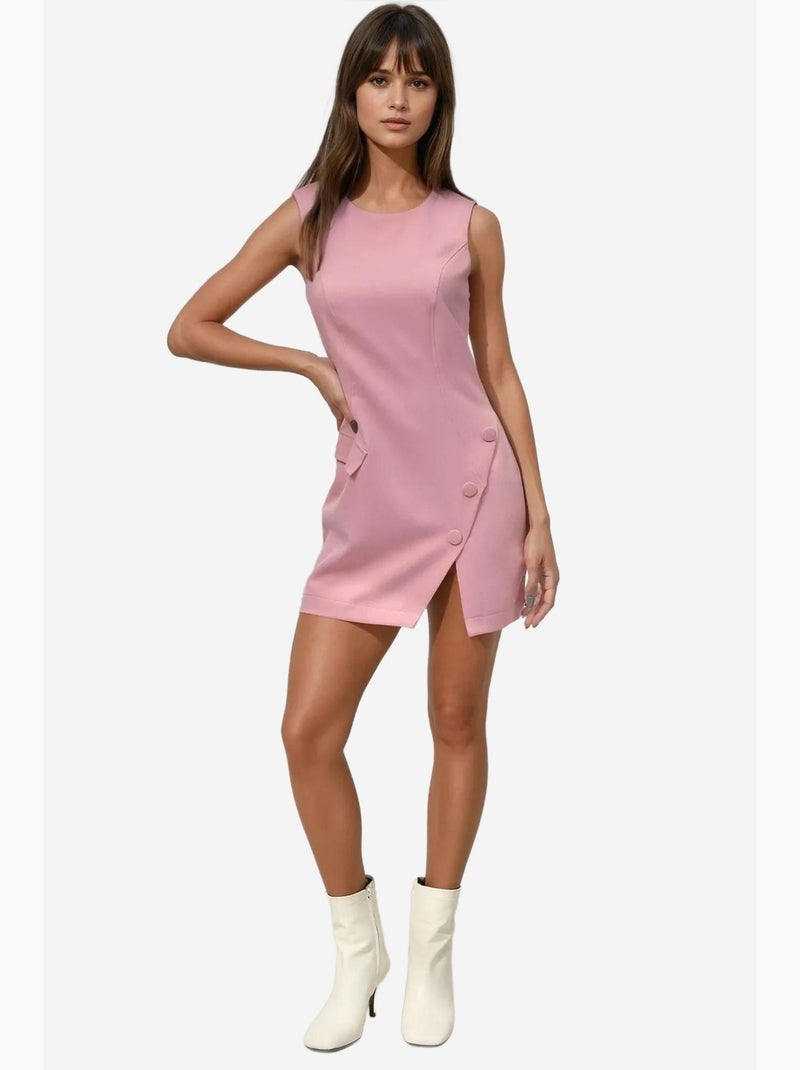 Mini-robe ajustée à col ras du cou et boutons hiccup Rose pâle - Kiabi