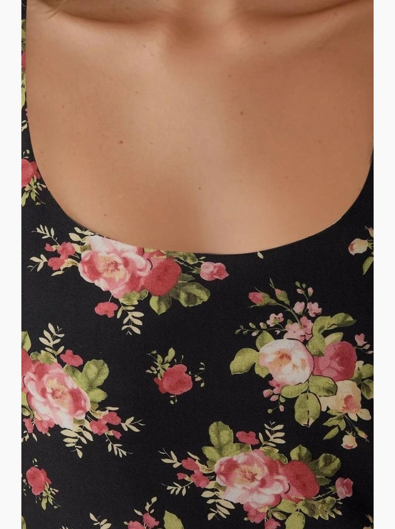 Mini-robe ajustée imprimée à col en u hiccup Noir - Kiabi