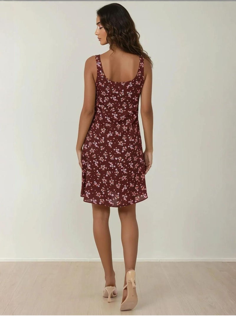 Mini-robe ajustée imprimée à col en u Marron - Kiabi