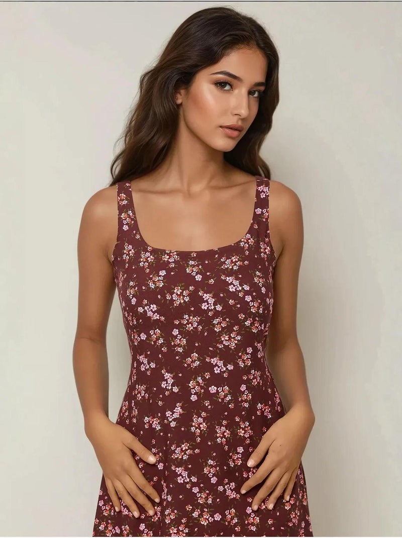 Mini-robe ajustée imprimée à col en u Marron - Kiabi