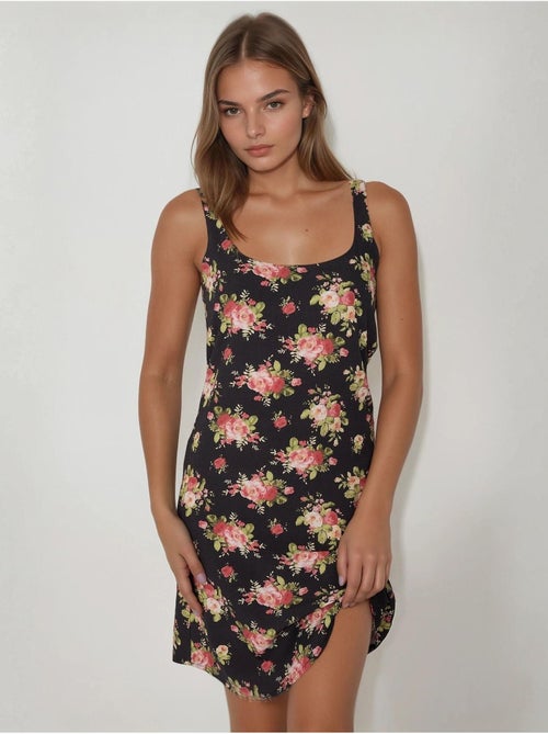Mini-robe ajustée imprimée à col en u - Kiabi