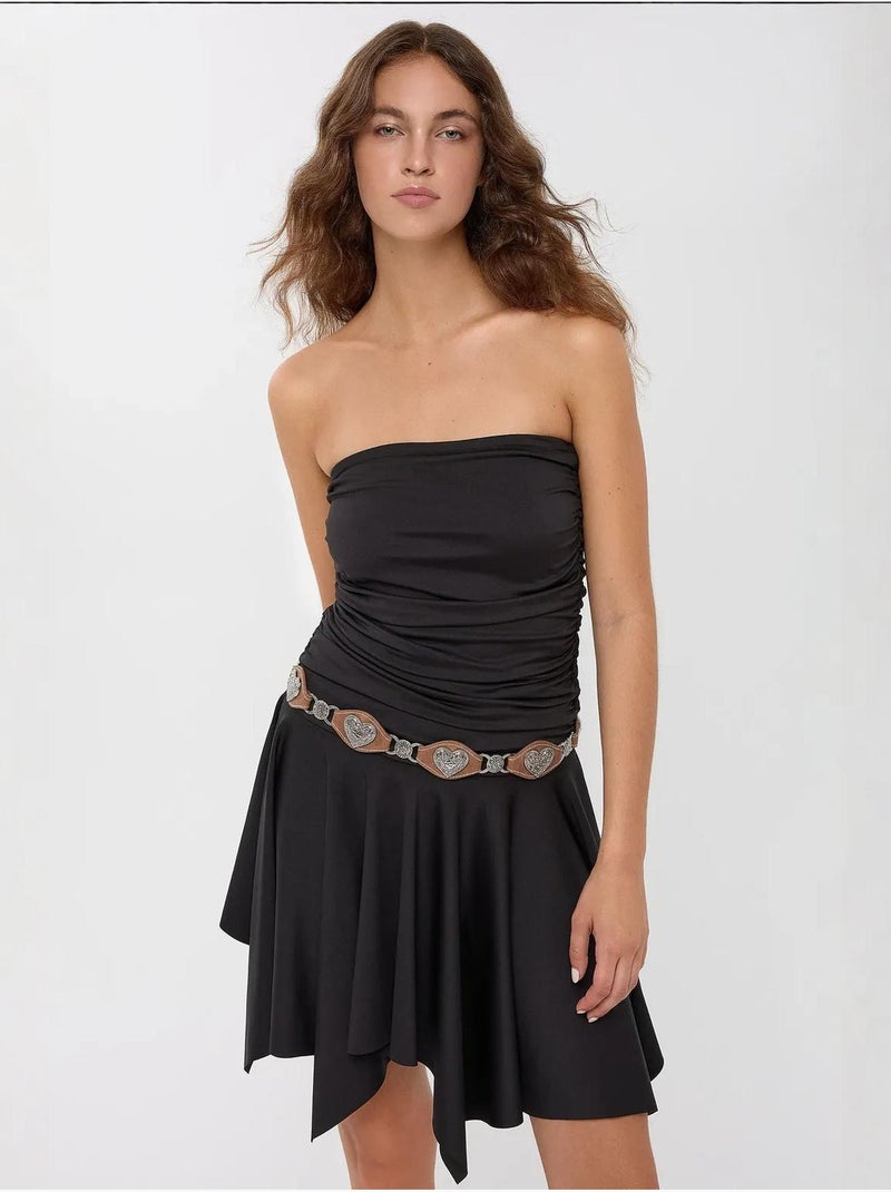 Mini-robe asymétrique en jersey sans manches Noir - Kiabi