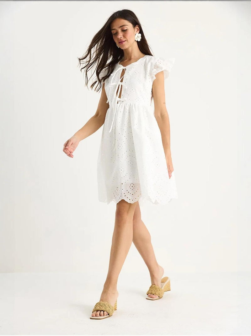 Mini-robe avec nœud et doublure à œillets lucci Blanc - Kiabi