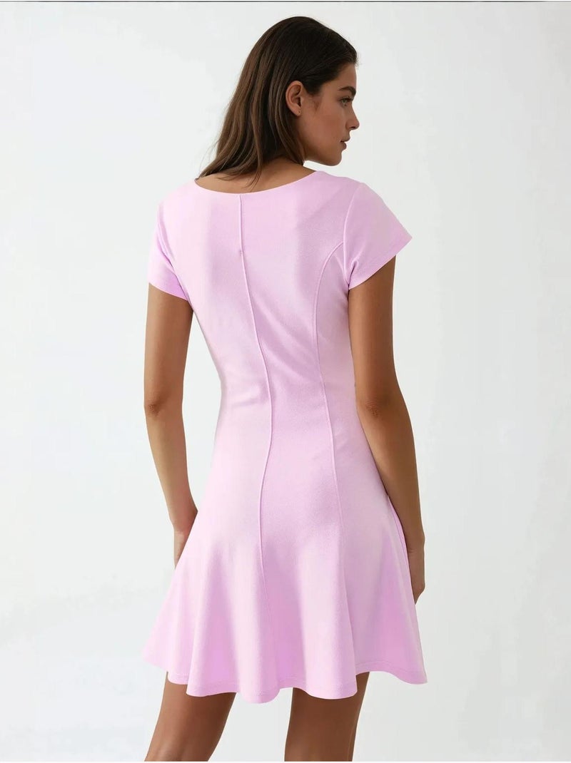 Mini-robe basique douce à col ras du cou élastique Rose clair - Kiabi