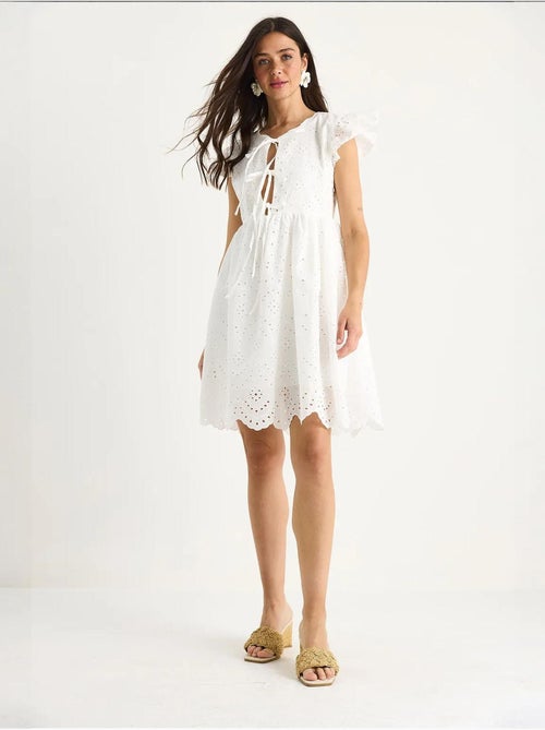 Mini-robe bianco avec nœud et doublure à œillets lucci - Kiabi Mini-robe bianco avec nœud et doublure à œillets lucci - Kiabi