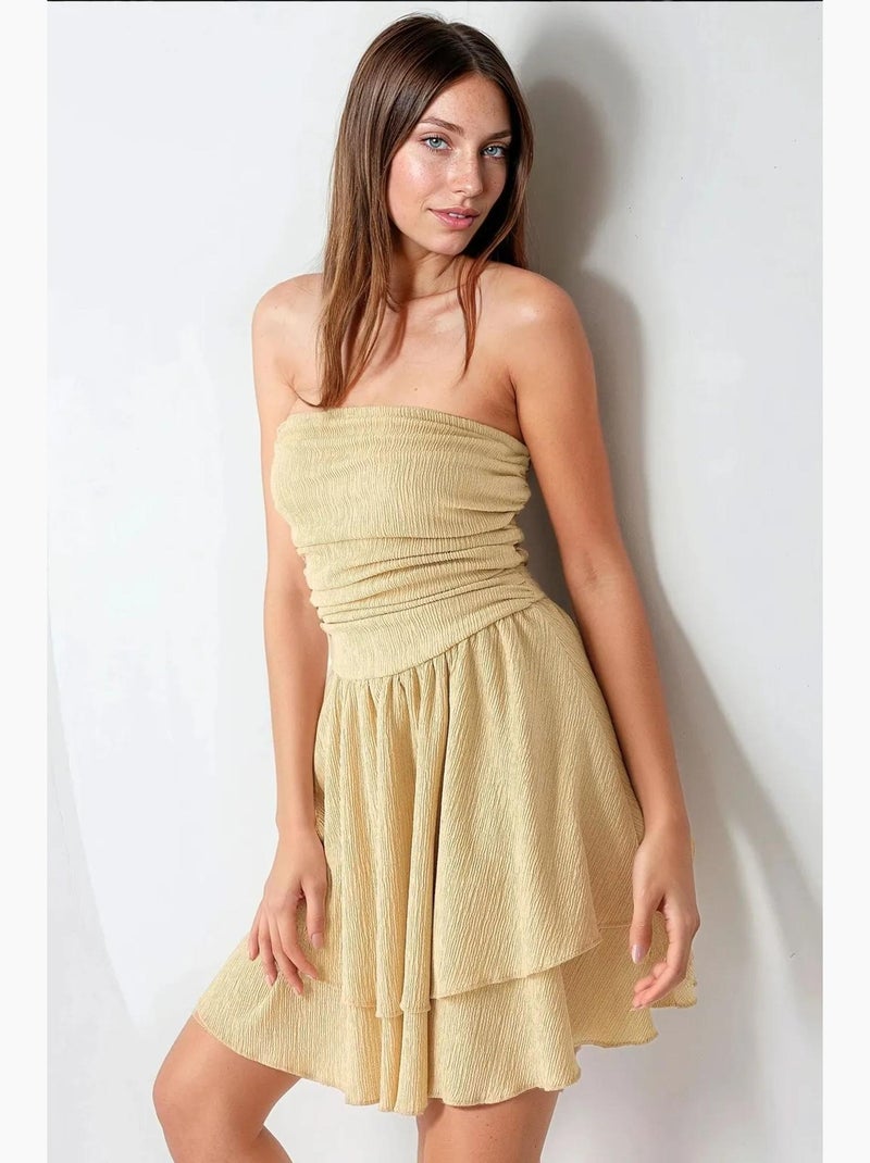 Mini-robe bustier texturée à volants hiccup Jaune citron - Kiabi
