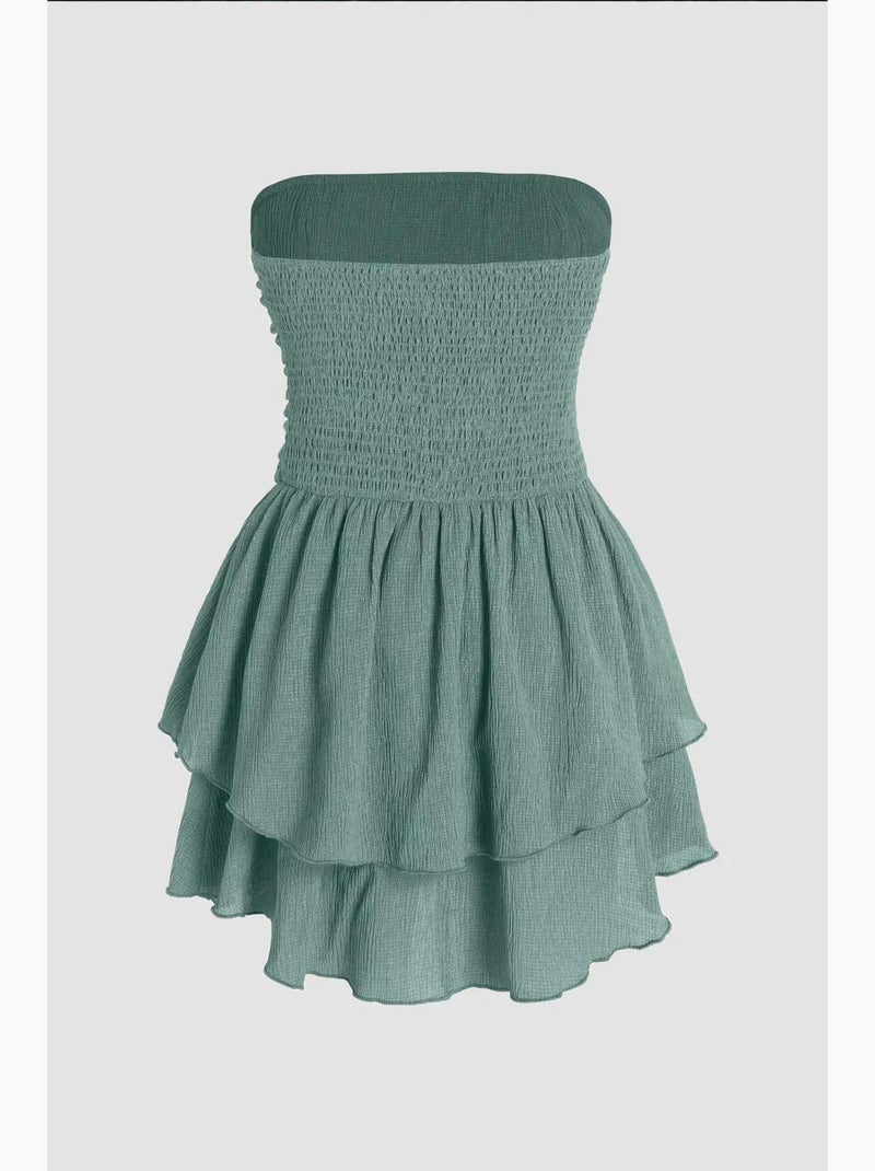 Mini-robe bustier texturée à volants hiccup Vert menthe - Kiabi