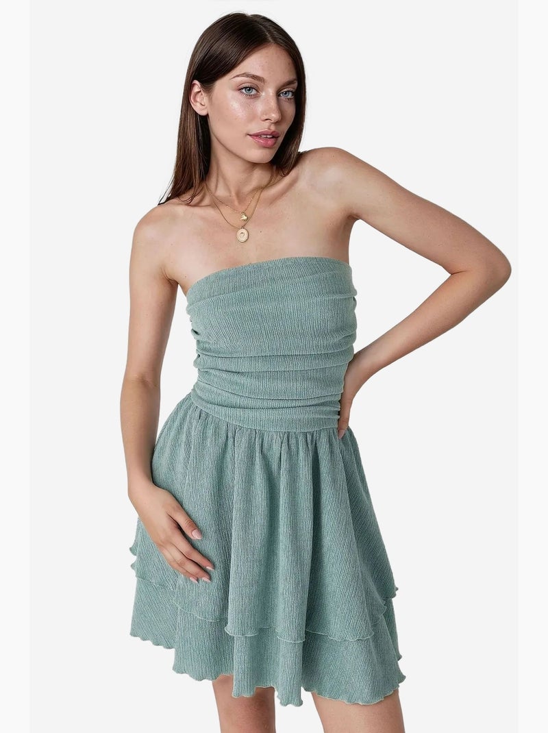 Mini-robe bustier texturée à volants hiccup Vert menthe - Kiabi