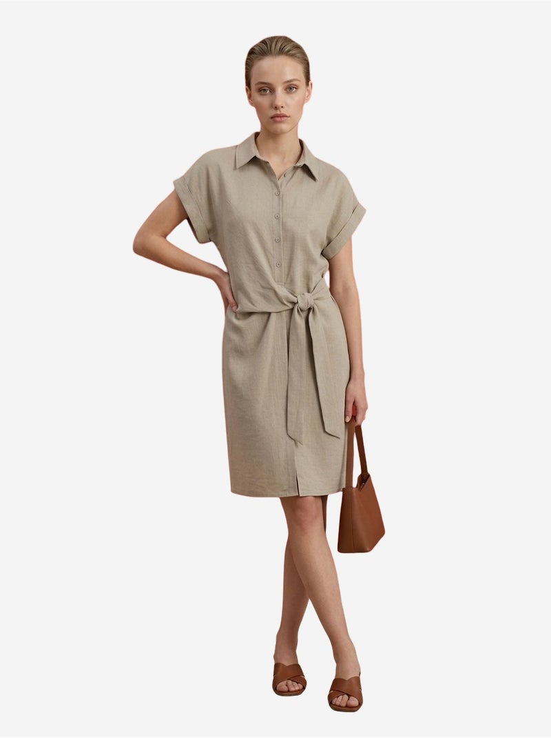 Mini robe-chemise en popeline de coton my fashion Beige argile - Kiabi
