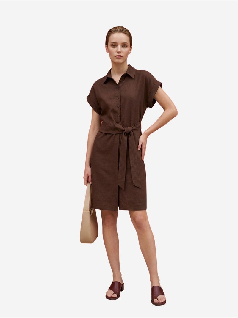 Mini robe-chemise en popeline de coton my fashion Marron - Kiabi