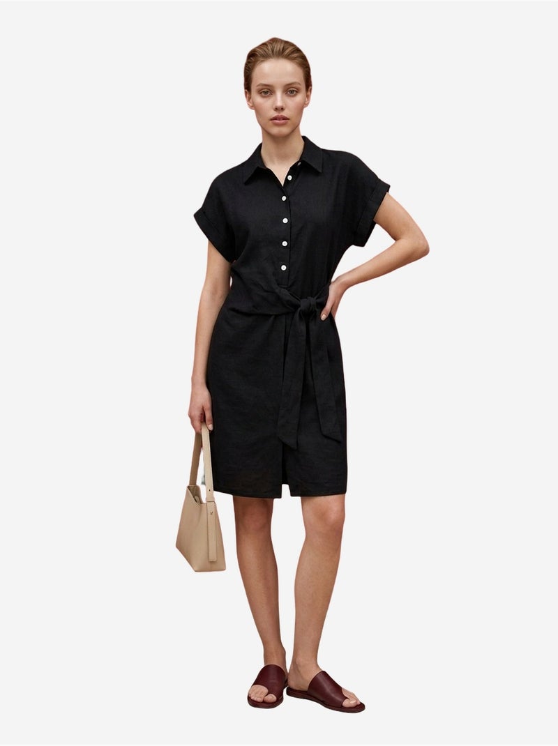 Mini robe-chemise en popeline de coton my fashion Noir - Kiabi