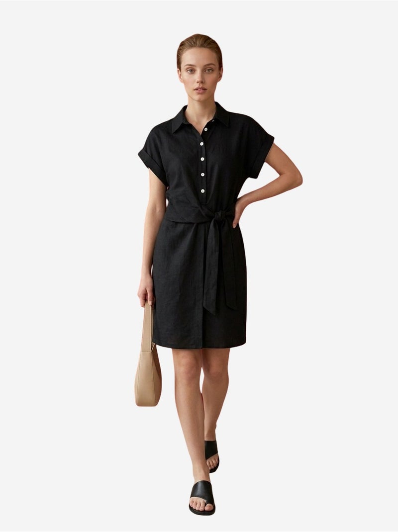 Mini robe-chemise en popeline de coton my fashion Noir - Kiabi