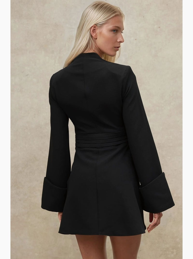 Mini-robe élégante à manches longues et col en v hiccup Noir - Kiabi