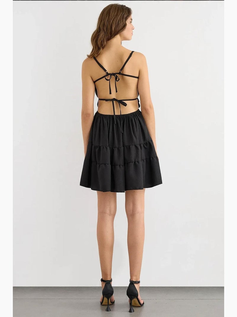 Mini-robe en coton avec détails noués hiccup Noir - Kiabi