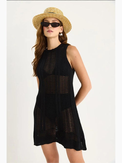 Mini-robe en tricot texturé à col licou avec détails en dentelle lucci - Kiabi
