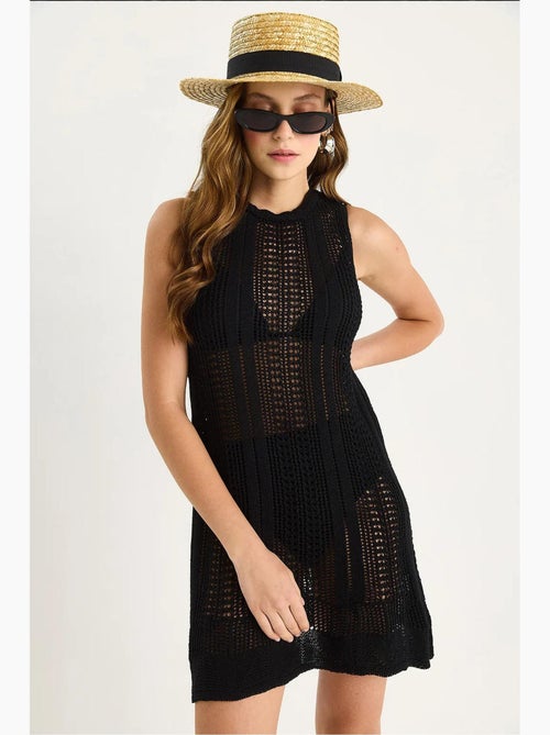 Mini-robe en tricot texturé à col licou avec détails en dentelle lucci - Kiabi