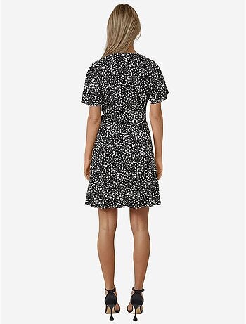 Mini-robe en viscose à col en v et motif fleuri hiccup