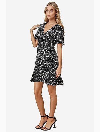 Mini-robe en viscose à col en v et motif fleuri hiccup
