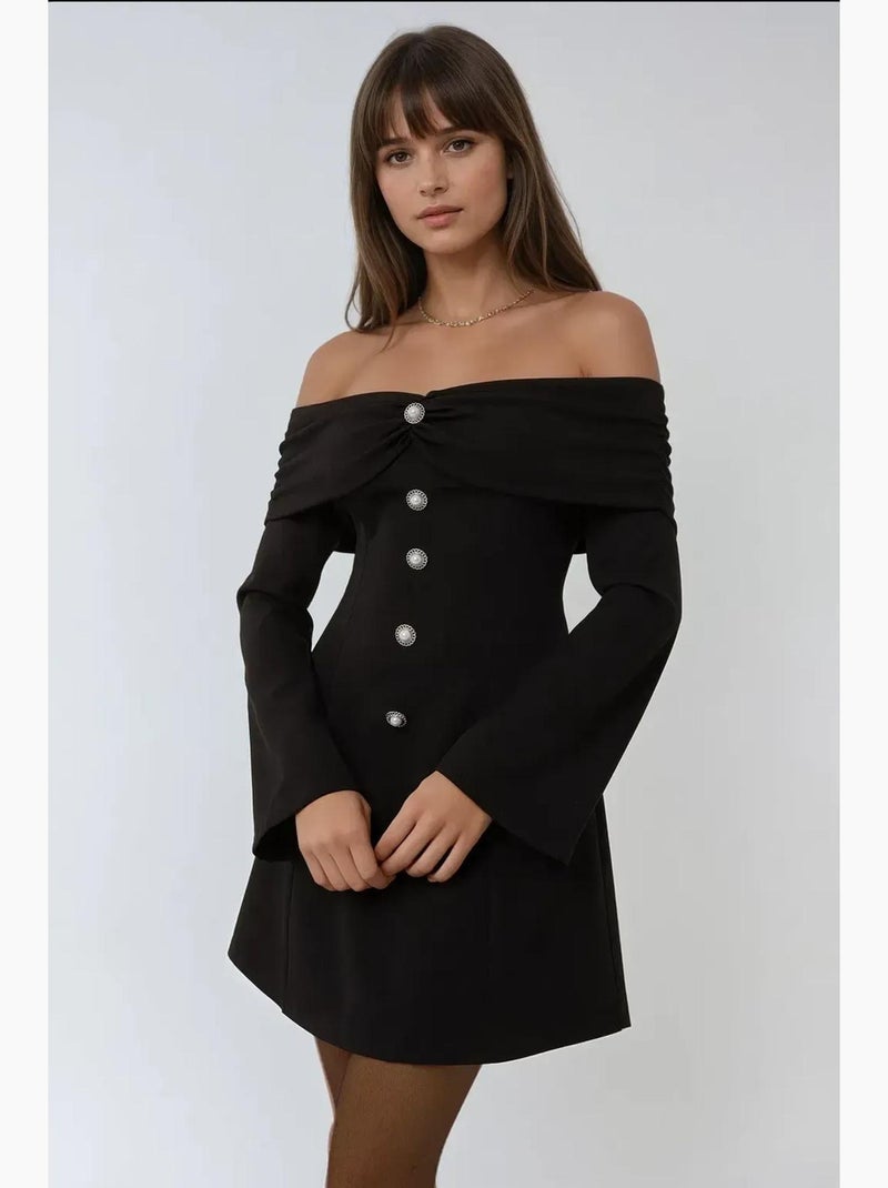 Mini-robe exclusive à épaules dénudées et détails boutonnés hiccup Noir - Kiabi