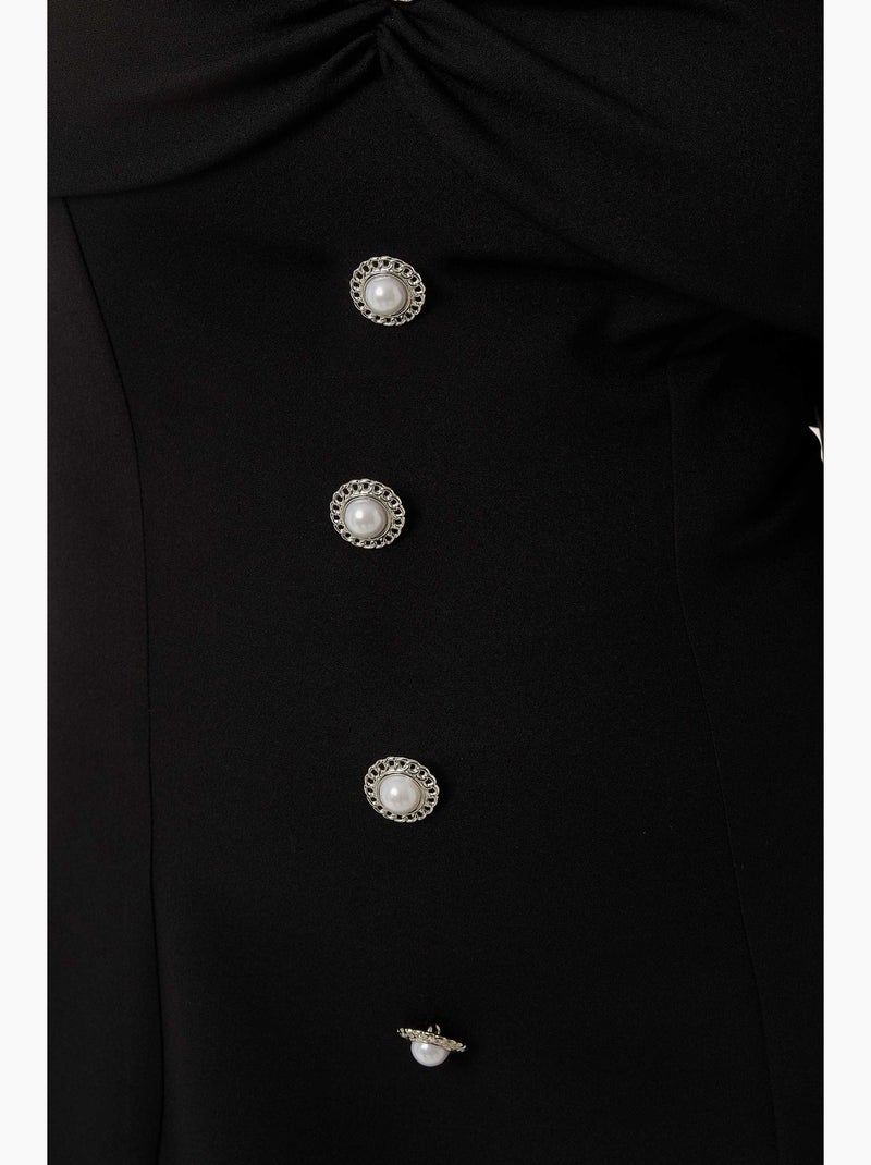 Mini-robe exclusive à épaules dénudées et détails boutonnés hiccup Noir - Kiabi