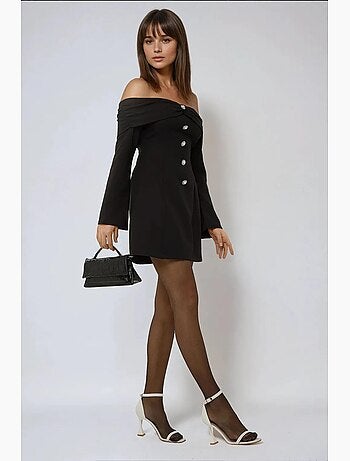 Mini-robe exclusive à épaules dénudées et détails boutonnés