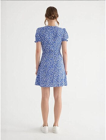Mini-robe fleurie à manches bouffantes et col surplis avec cordon de serrage hiccup
