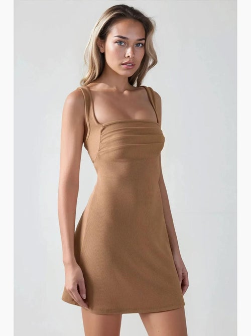 Mini-robe froncée à col carré hiccup - Kiabi