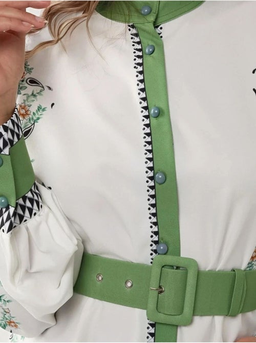 Mini-robe imprimée à col ras du cou avec ceinture - Kiabi