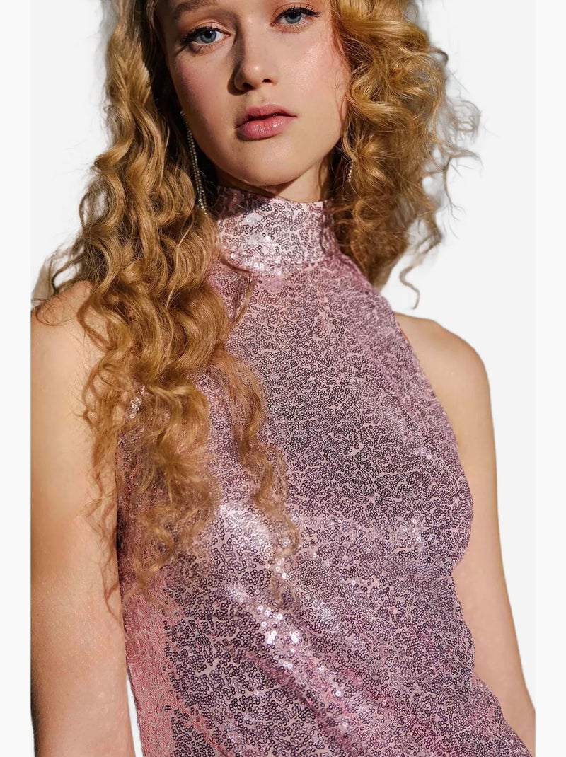 Mini-robe moulante à col licou et paillettes hiccup Rose - Kiabi