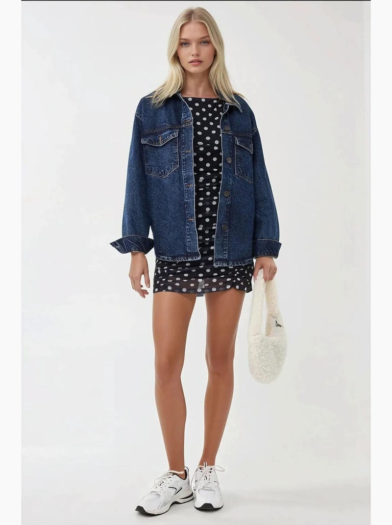 Mini-robe moulante à pois et col bateau hiccup Bleu marine - Kiabi