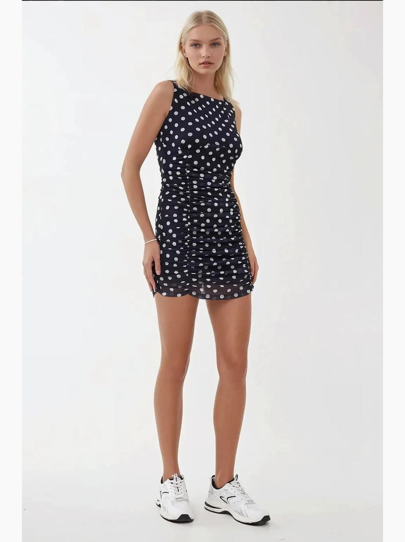 Mini-robe moulante à pois et col bateau hiccup Bleu marine - Kiabi
