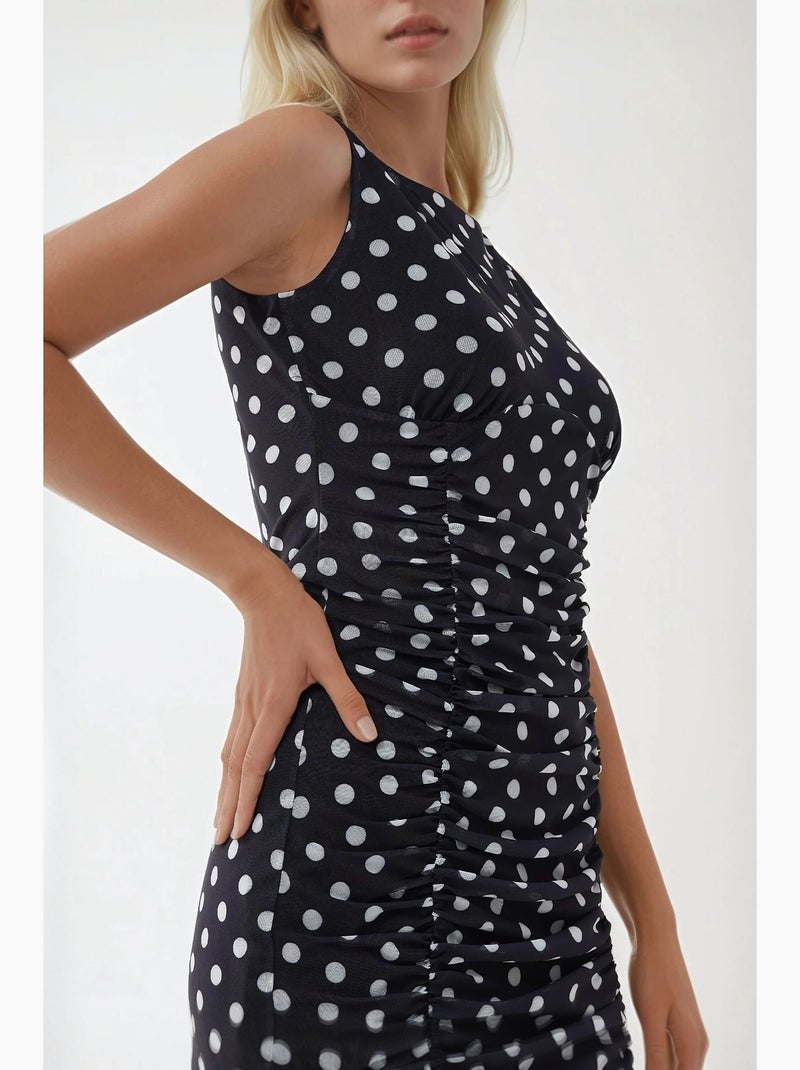 Mini-robe moulante à pois et col bateau hiccup Bleu marine - Kiabi