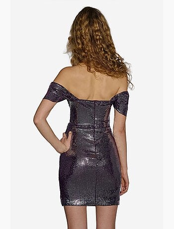 Mini-robe moulante à sequins et col bénitier hiccup