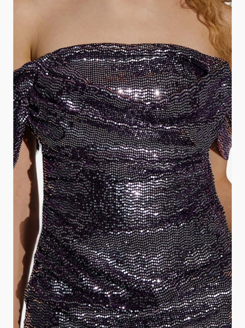 Mini-robe moulante à sequins et col bénitier hiccup Violet - Kiabi
