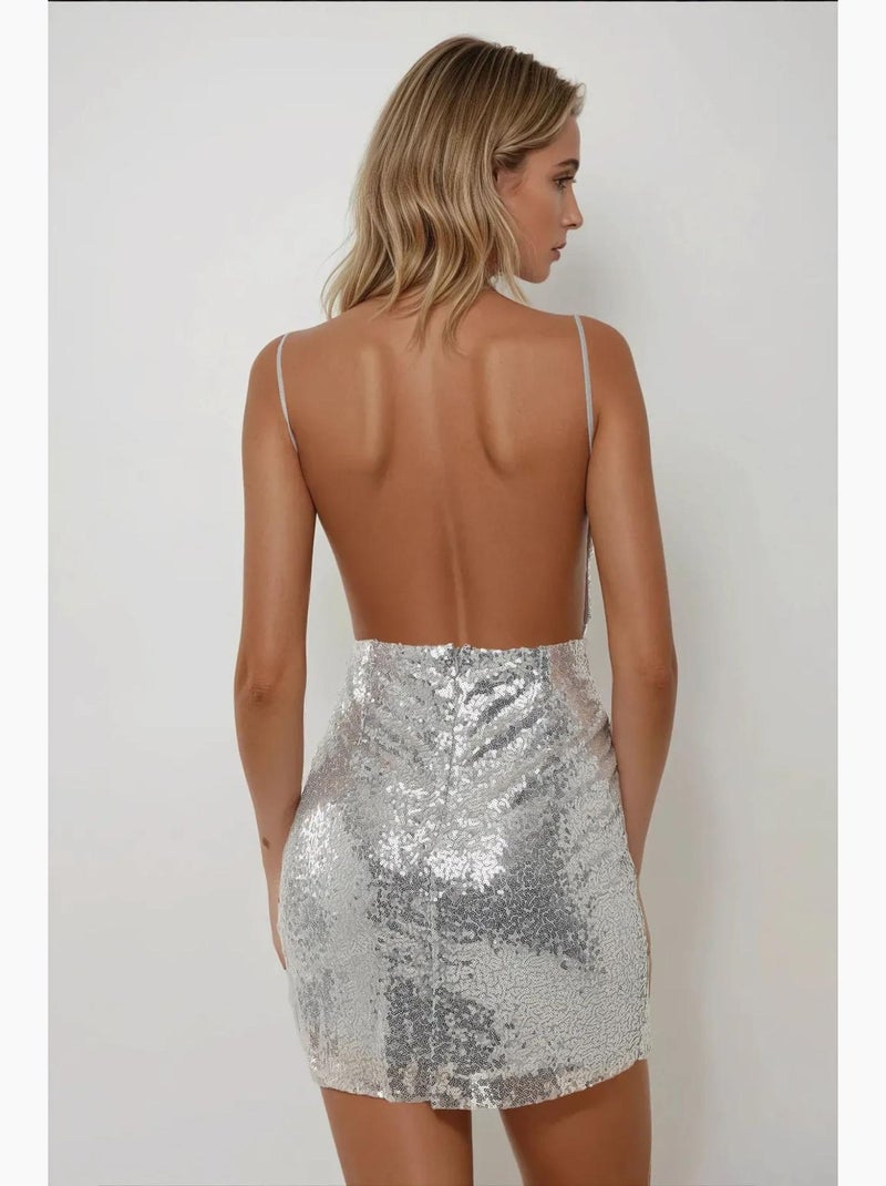 Mini robe moulante à sequins et col carré hiccup Gris moyen - Kiabi