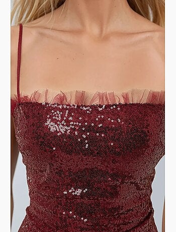 Mini robe moulante à sequins et col carré hiccup