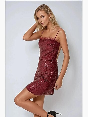 Mini robe moulante à sequins et col carré hiccup