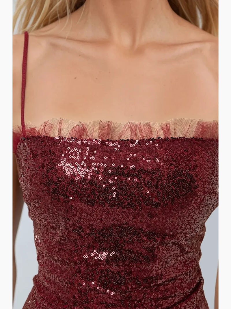 Mini robe moulante à sequins et col carré hiccup Rouge - Kiabi