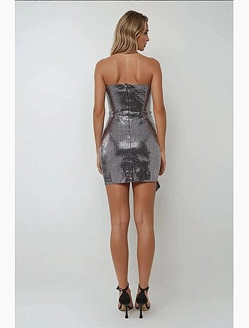 Mini-robe moulante à sequins sans bretelles avec détails drapés hiccup